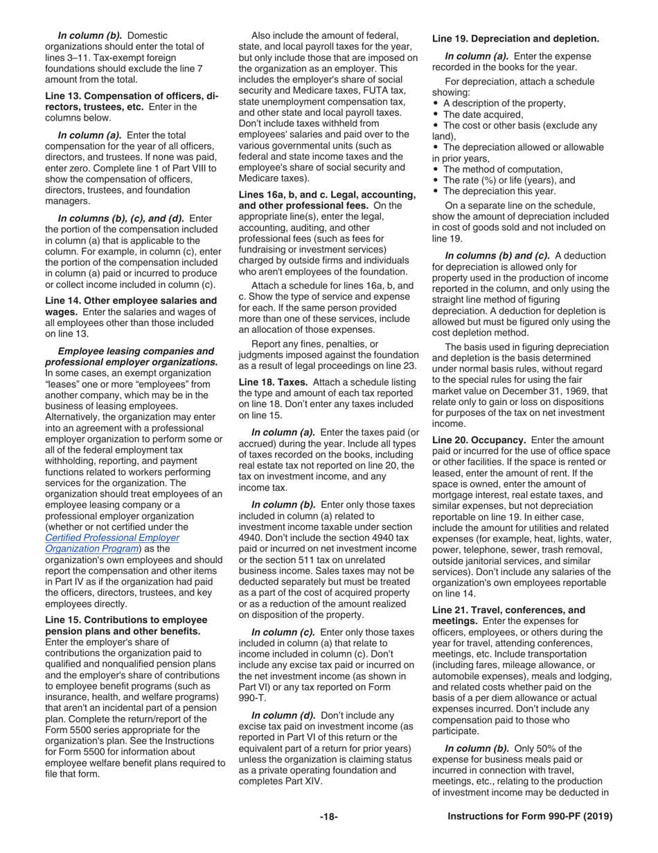 Instructions for IRS Form 990-PF Return of Private Foundation or Section 4947(A)(1) Nonexempt Charitable Trust Treated as a Private Foundation, Page 18