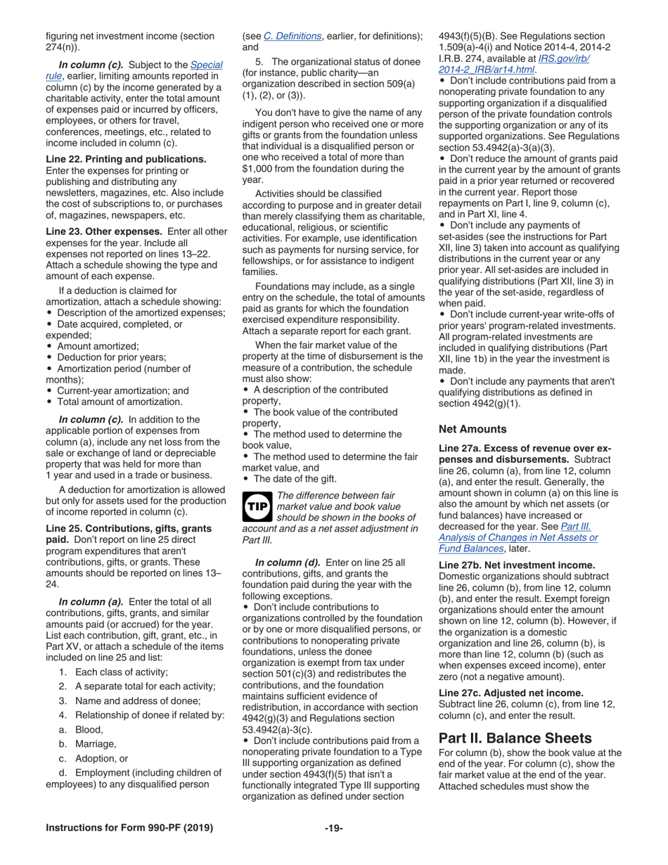Instructions for IRS Form 990-PF Return of Private Foundation or Section 4947(A)(1) Nonexempt Charitable Trust Treated as a Private Foundation, Page 19