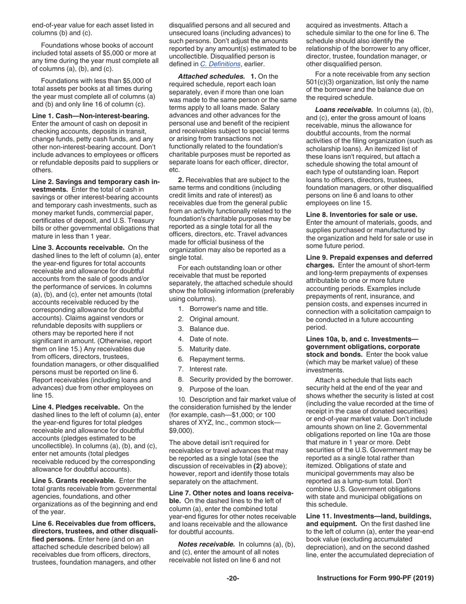 Instructions for IRS Form 990-PF Return of Private Foundation or Section 4947(A)(1) Nonexempt Charitable Trust Treated as a Private Foundation, Page 20