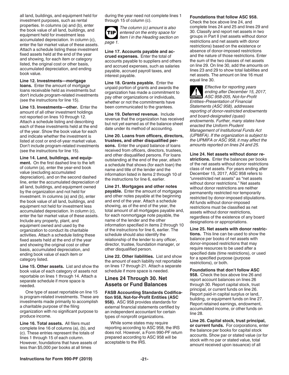 Instructions for IRS Form 990-PF Return of Private Foundation or Section 4947(A)(1) Nonexempt Charitable Trust Treated as a Private Foundation, Page 21