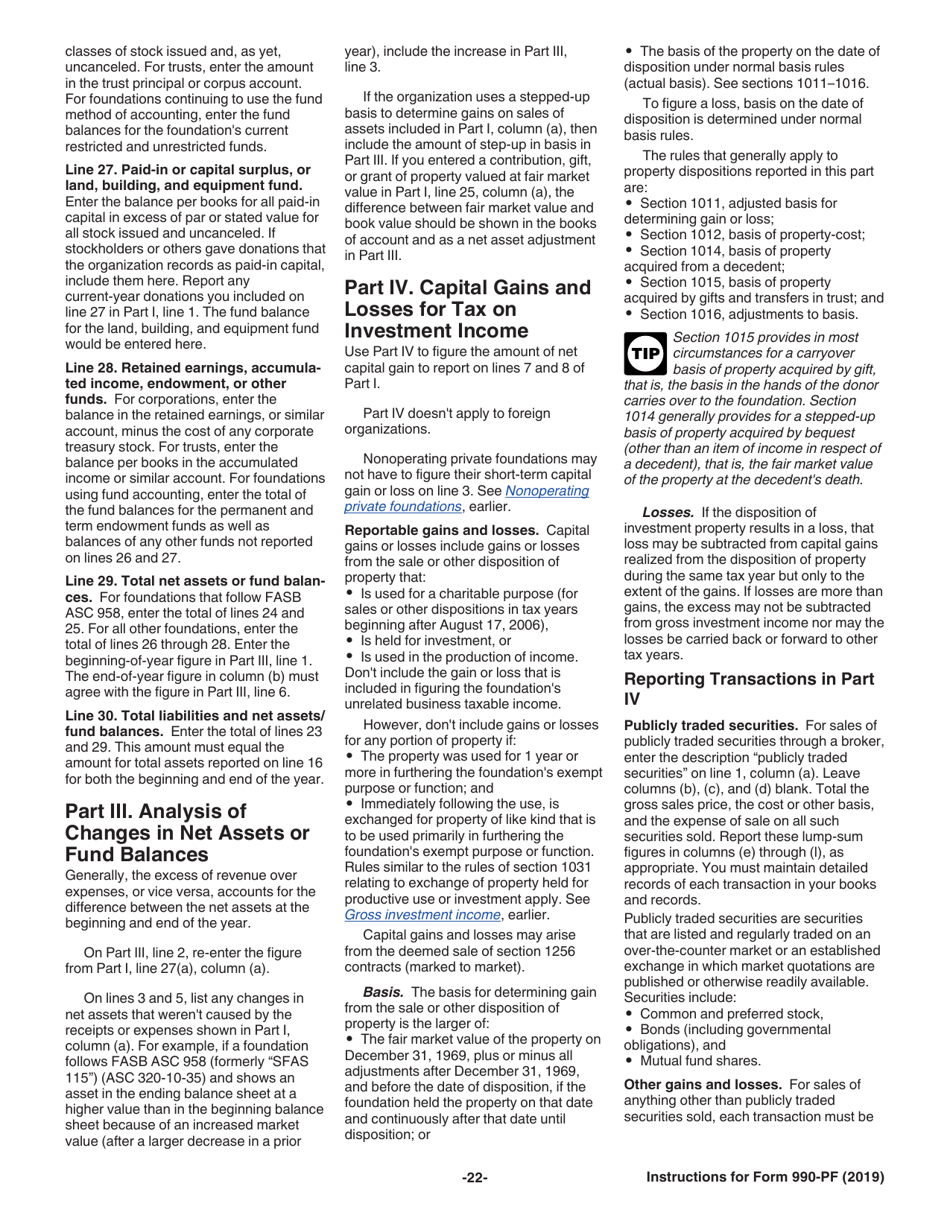 Instructions for IRS Form 990-PF Return of Private Foundation or Section 4947(A)(1) Nonexempt Charitable Trust Treated as a Private Foundation, Page 22