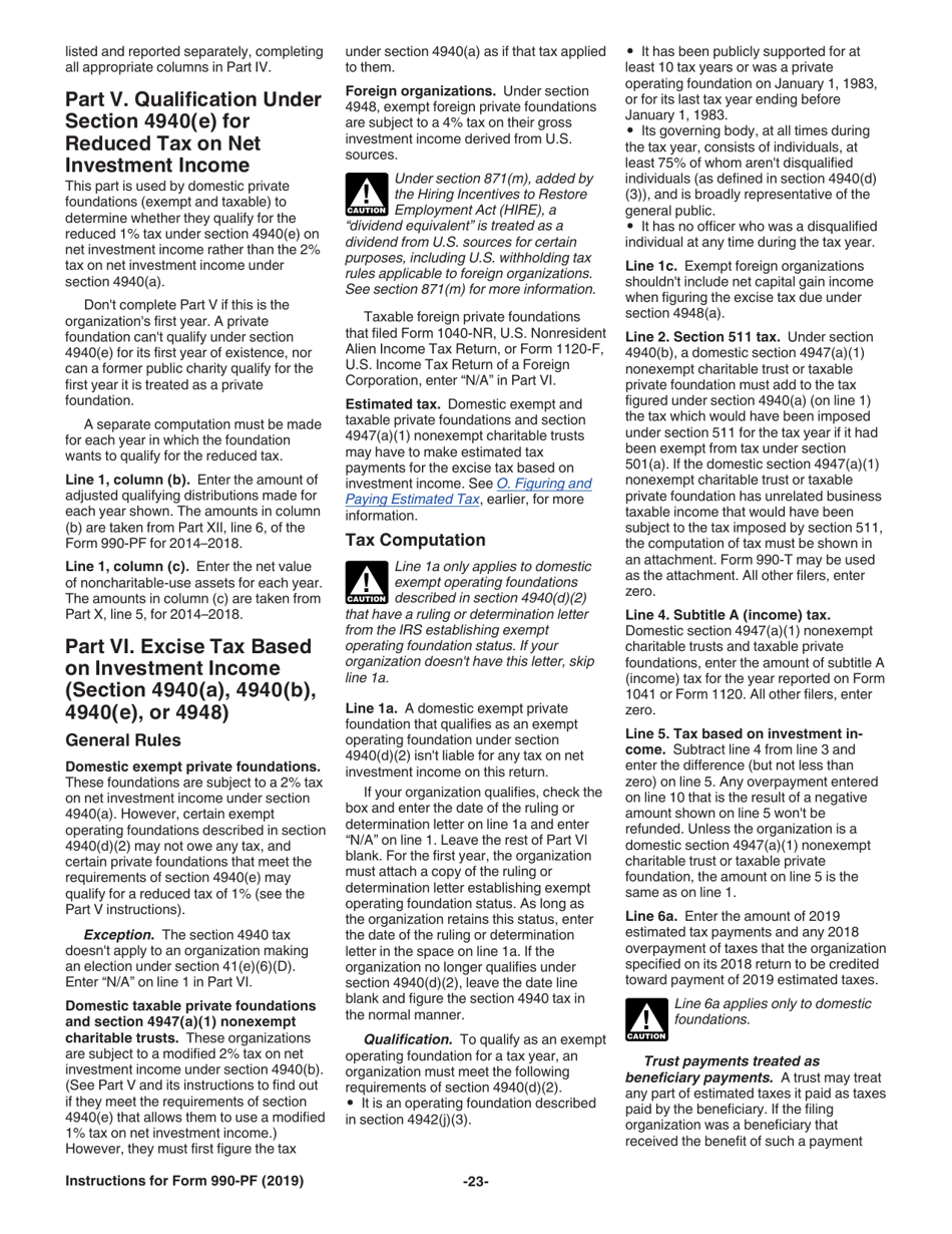 Instructions for IRS Form 990-PF Return of Private Foundation or Section 4947(A)(1) Nonexempt Charitable Trust Treated as a Private Foundation, Page 23