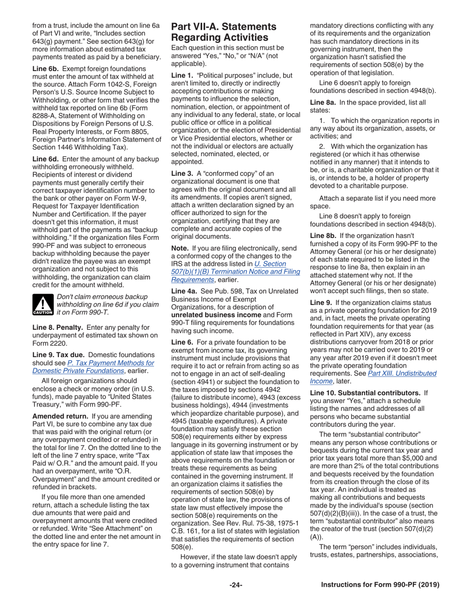 Instructions for IRS Form 990-PF Return of Private Foundation or Section 4947(A)(1) Nonexempt Charitable Trust Treated as a Private Foundation, Page 24
