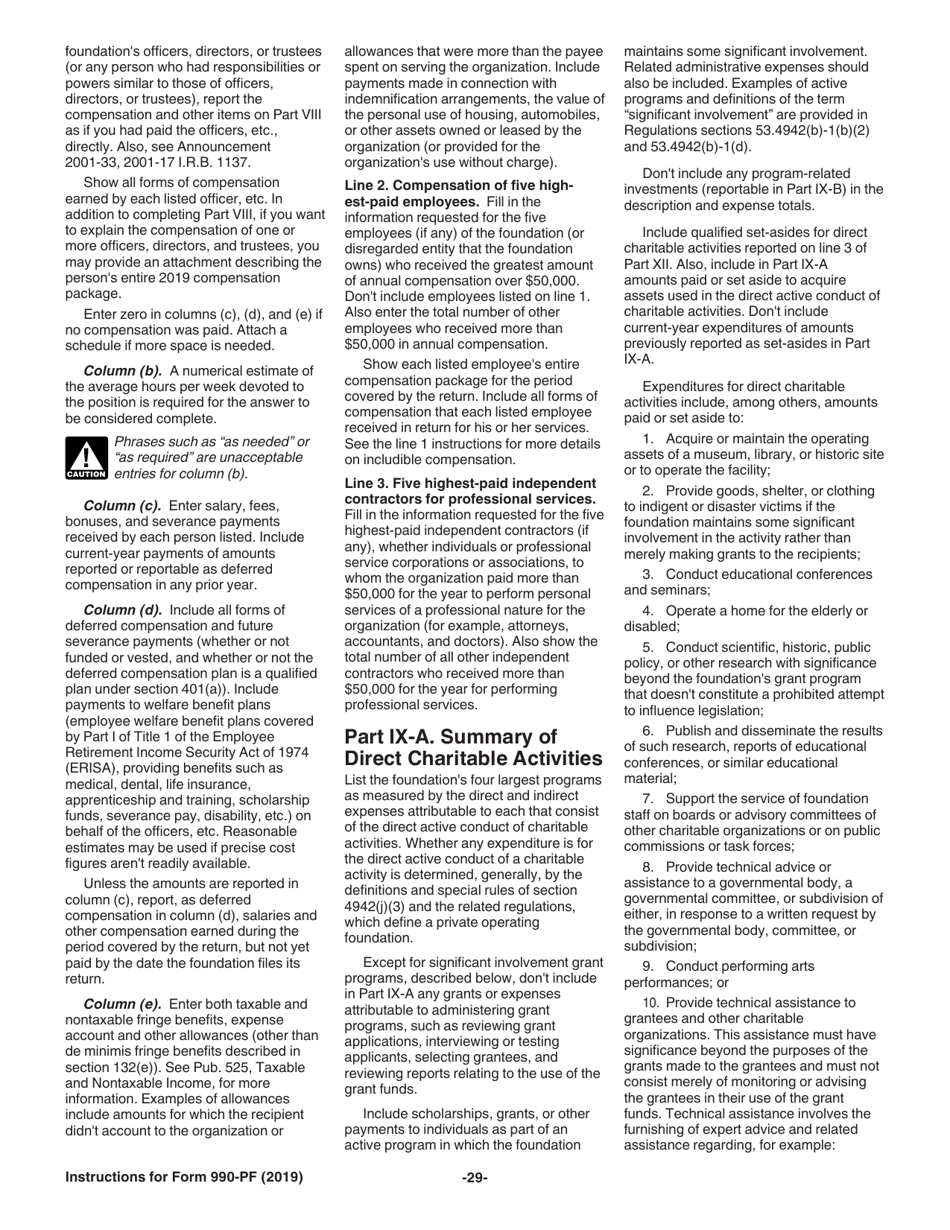 Instructions for IRS Form 990-PF Return of Private Foundation or Section 4947(A)(1) Nonexempt Charitable Trust Treated as a Private Foundation, Page 29