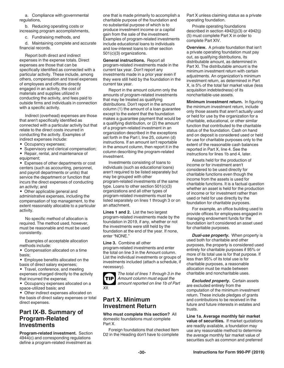 Instructions for IRS Form 990-PF Return of Private Foundation or Section 4947(A)(1) Nonexempt Charitable Trust Treated as a Private Foundation, Page 30