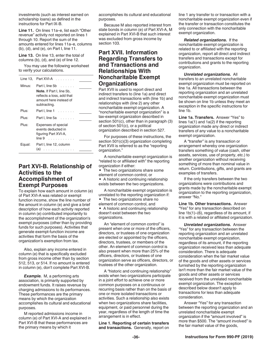 Instructions for IRS Form 990-PF Return of Private Foundation or Section 4947(A)(1) Nonexempt Charitable Trust Treated as a Private Foundation, Page 36