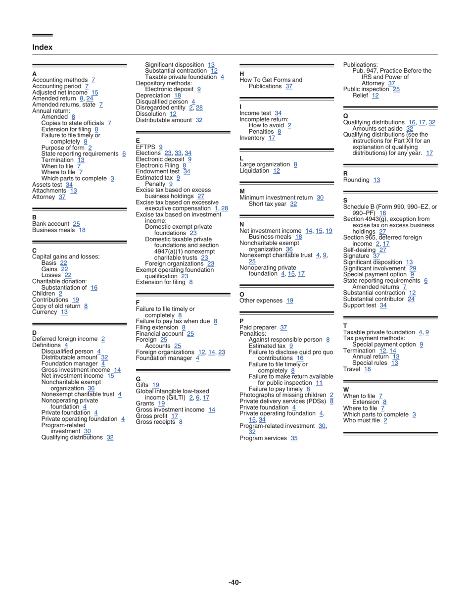 Instructions for IRS Form 990-PF Return of Private Foundation or Section 4947(A)(1) Nonexempt Charitable Trust Treated as a Private Foundation, Page 40
