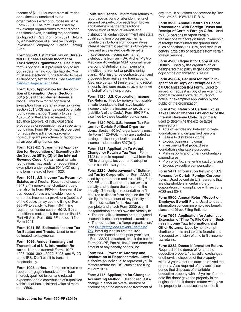 Instructions for IRS Form 990-PF Return of Private Foundation or Section 4947(A)(1) Nonexempt Charitable Trust Treated as a Private Foundation, Page 5