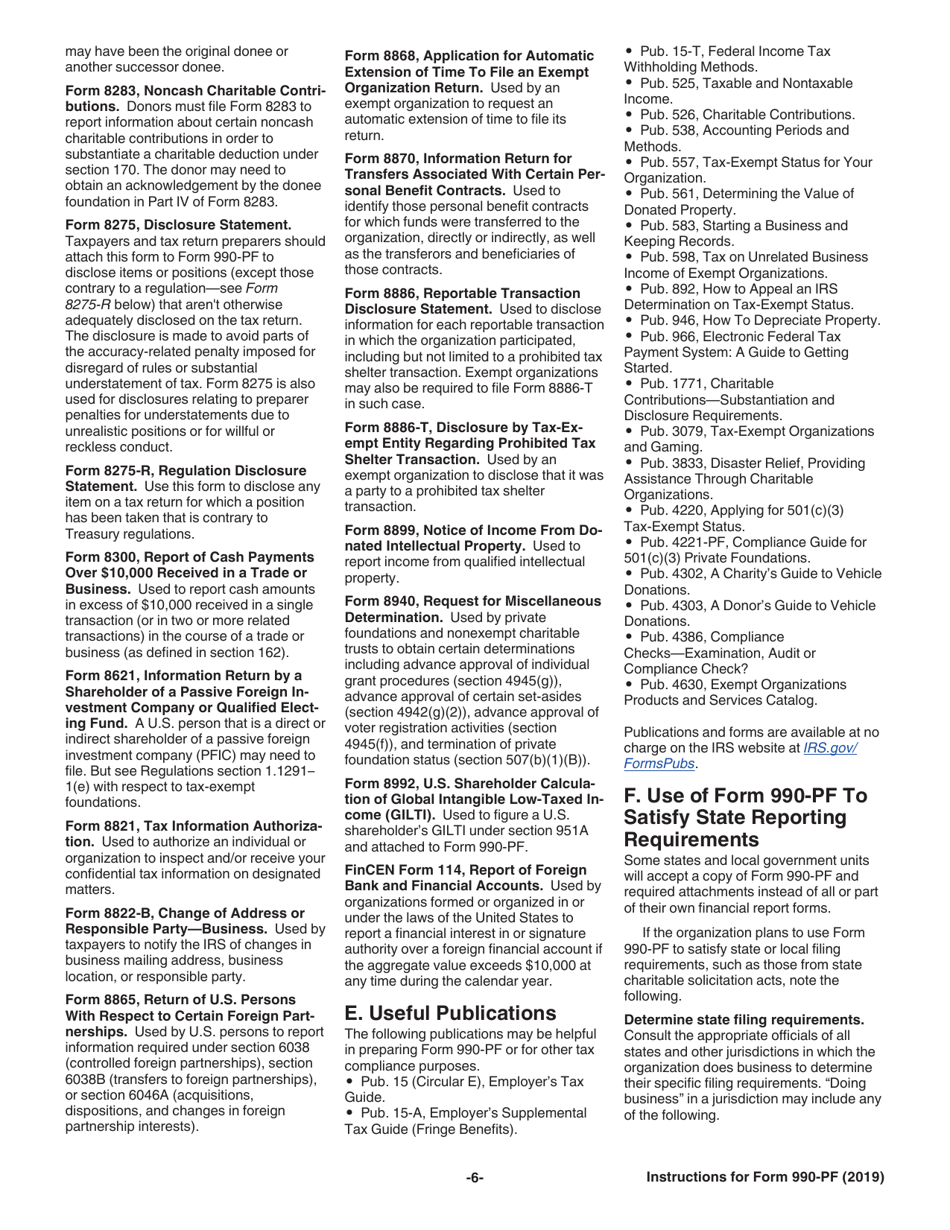 Instructions for IRS Form 990-PF Return of Private Foundation or Section 4947(A)(1) Nonexempt Charitable Trust Treated as a Private Foundation, Page 6