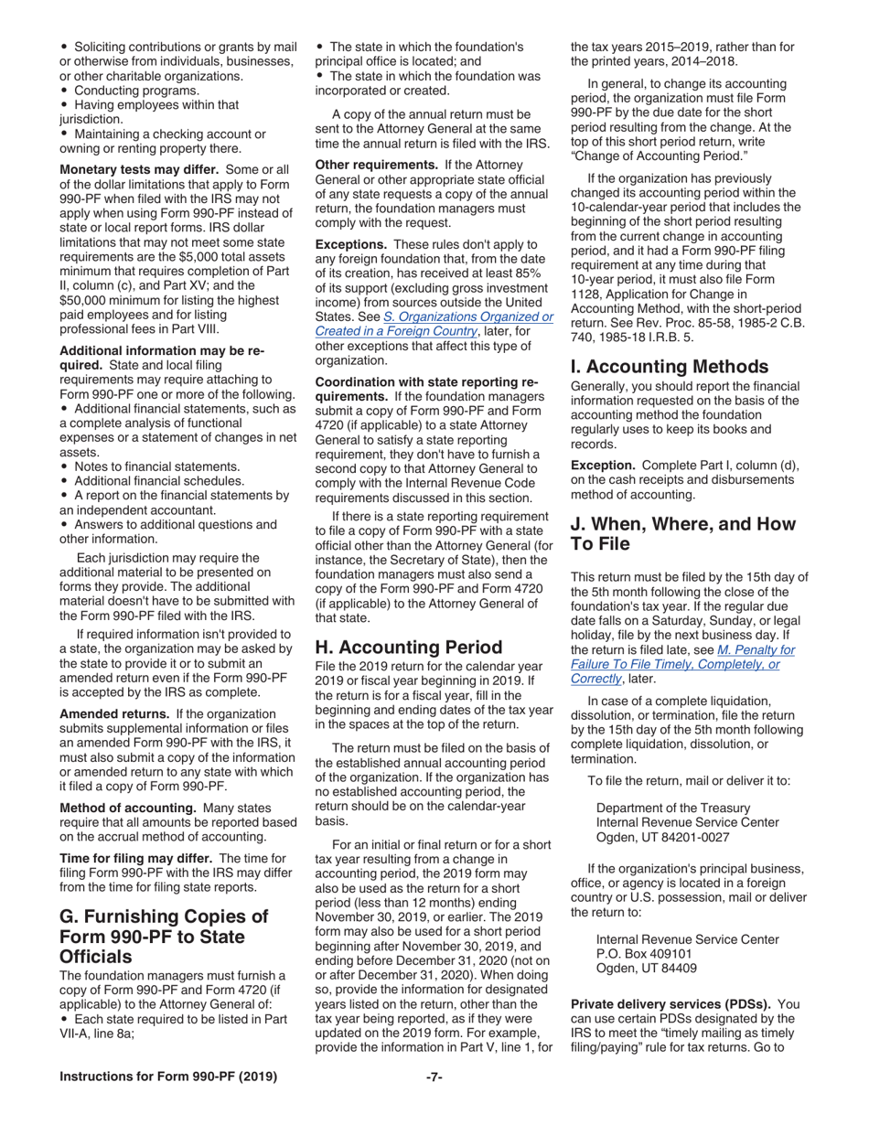 Instructions for IRS Form 990-PF Return of Private Foundation or Section 4947(A)(1) Nonexempt Charitable Trust Treated as a Private Foundation, Page 7