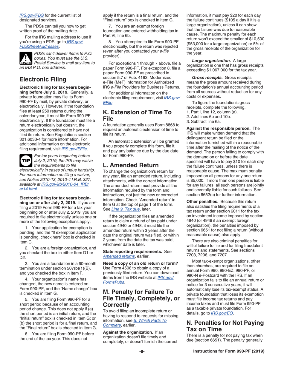 Instructions for IRS Form 990-PF Return of Private Foundation or Section 4947(A)(1) Nonexempt Charitable Trust Treated as a Private Foundation, Page 8