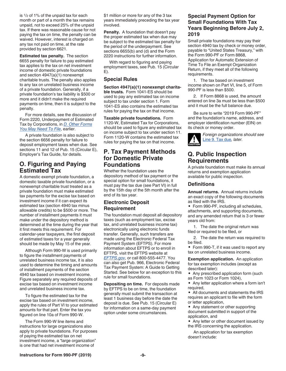 Instructions for IRS Form 990-PF Return of Private Foundation or Section 4947(A)(1) Nonexempt Charitable Trust Treated as a Private Foundation, Page 9