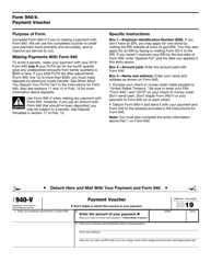 Document preview: IRS Form 940-V Payment Voucher, 2019