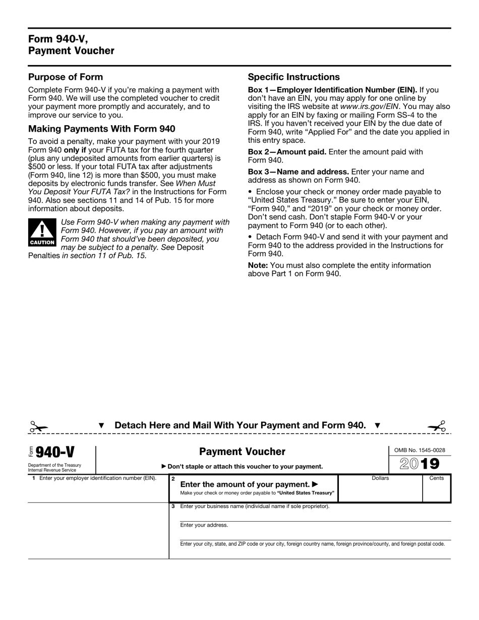 IRS Form 940-V - 2019 - Fill Out, Sign Online and Download Fillable PDF