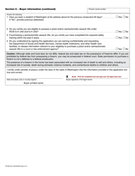Form FIR-652-001 Firearm Transfer Application - Washington, Page 2