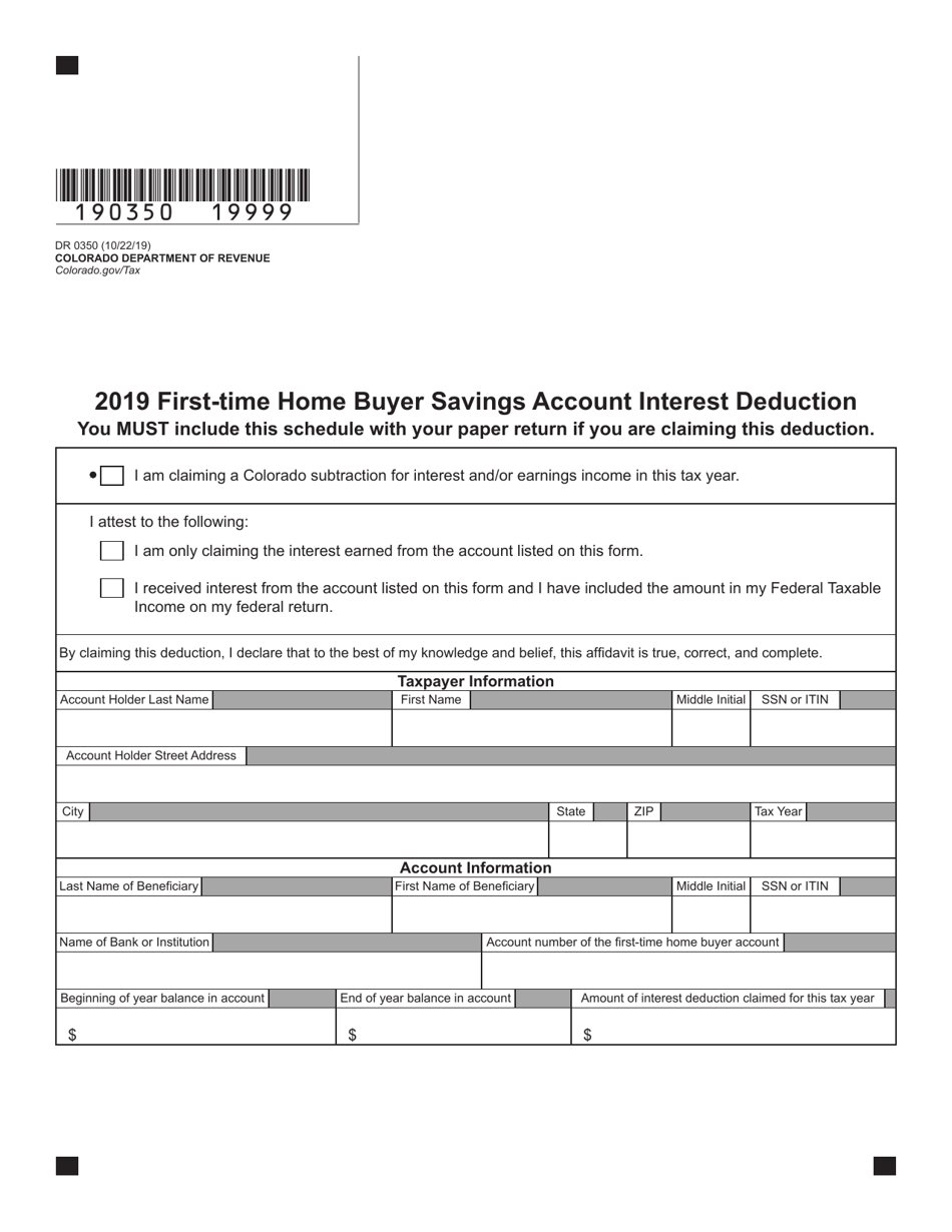Form DR0350 First-Time Home Buyer Savings Account Interest Deduction - Colorado, Page 2