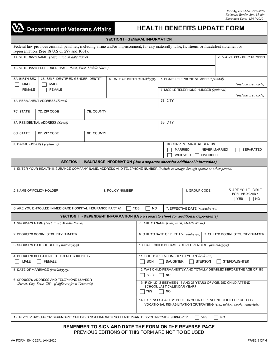 VA Form 10-10EZR Heath Benefits Update Form, Page 3