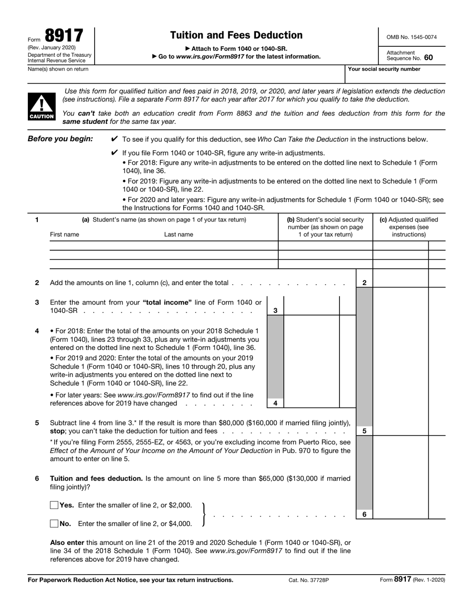 IRS Form 8917 Tuition and Fees Deduction, Page 1