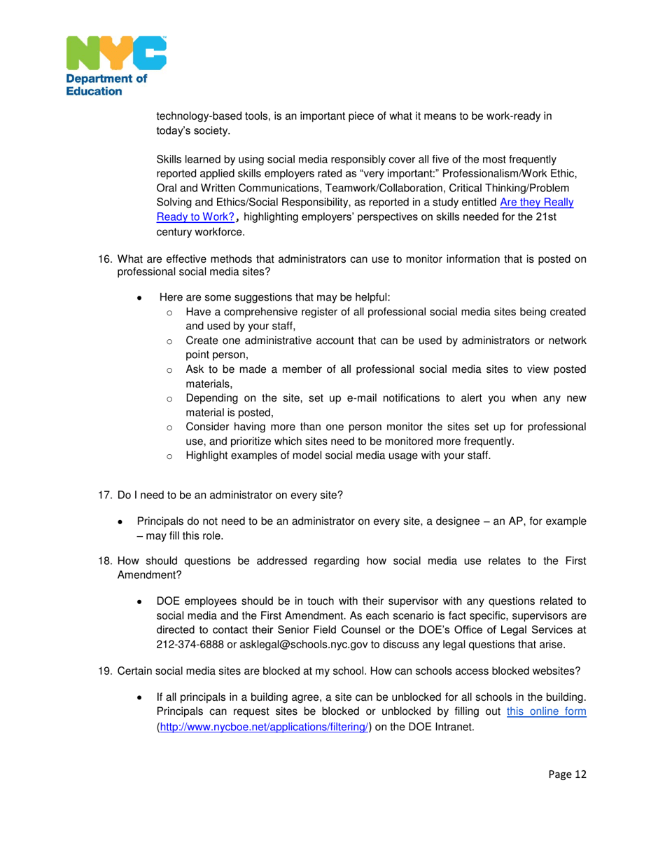 Nyc Department of Education Social Media Guidelines - New York City, Page 12