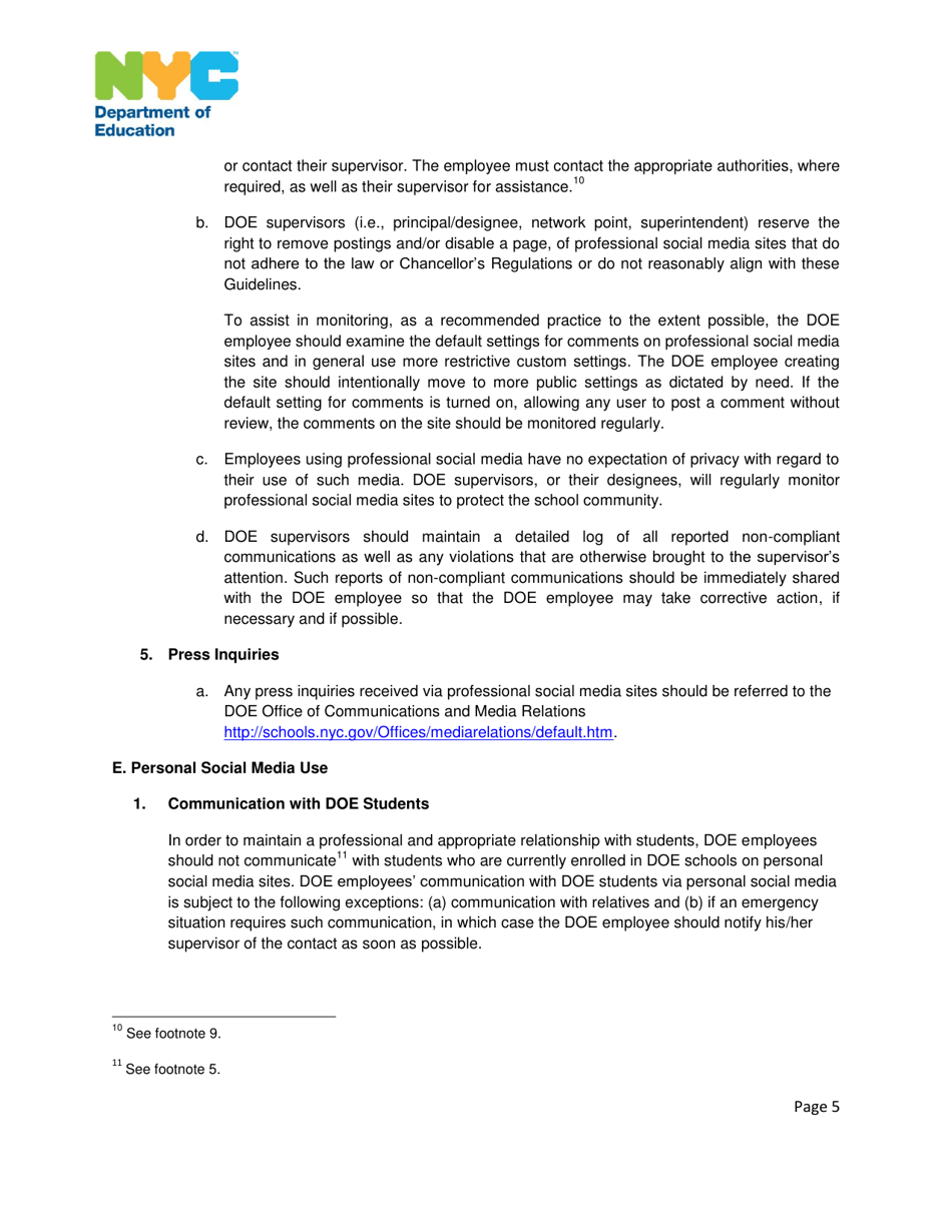 Nyc Department of Education Social Media Guidelines - New York City, Page 5