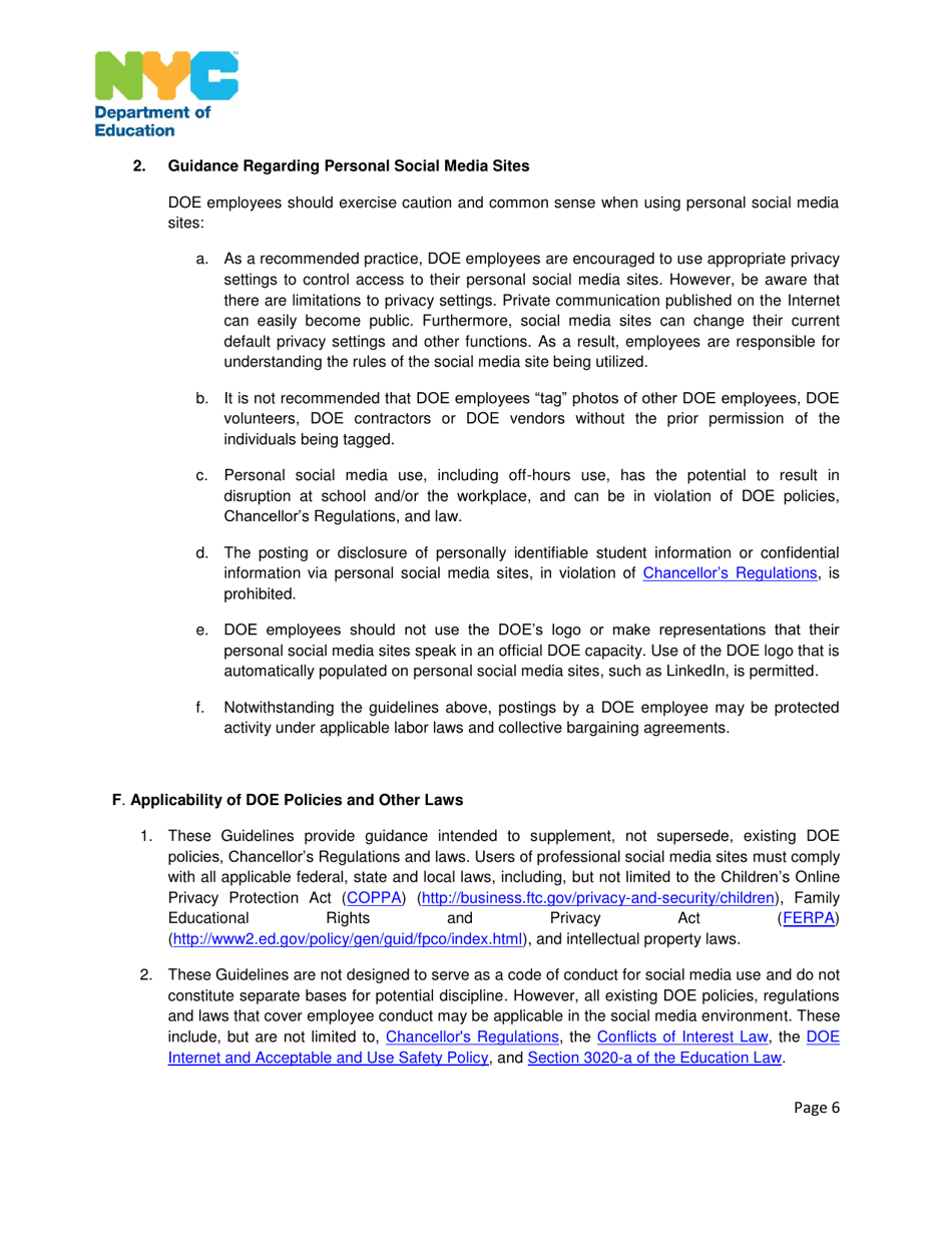Nyc Department of Education Social Media Guidelines - New York City, Page 6
