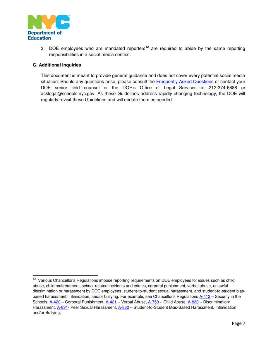 Nyc Department of Education Social Media Guidelines - New York City, Page 7