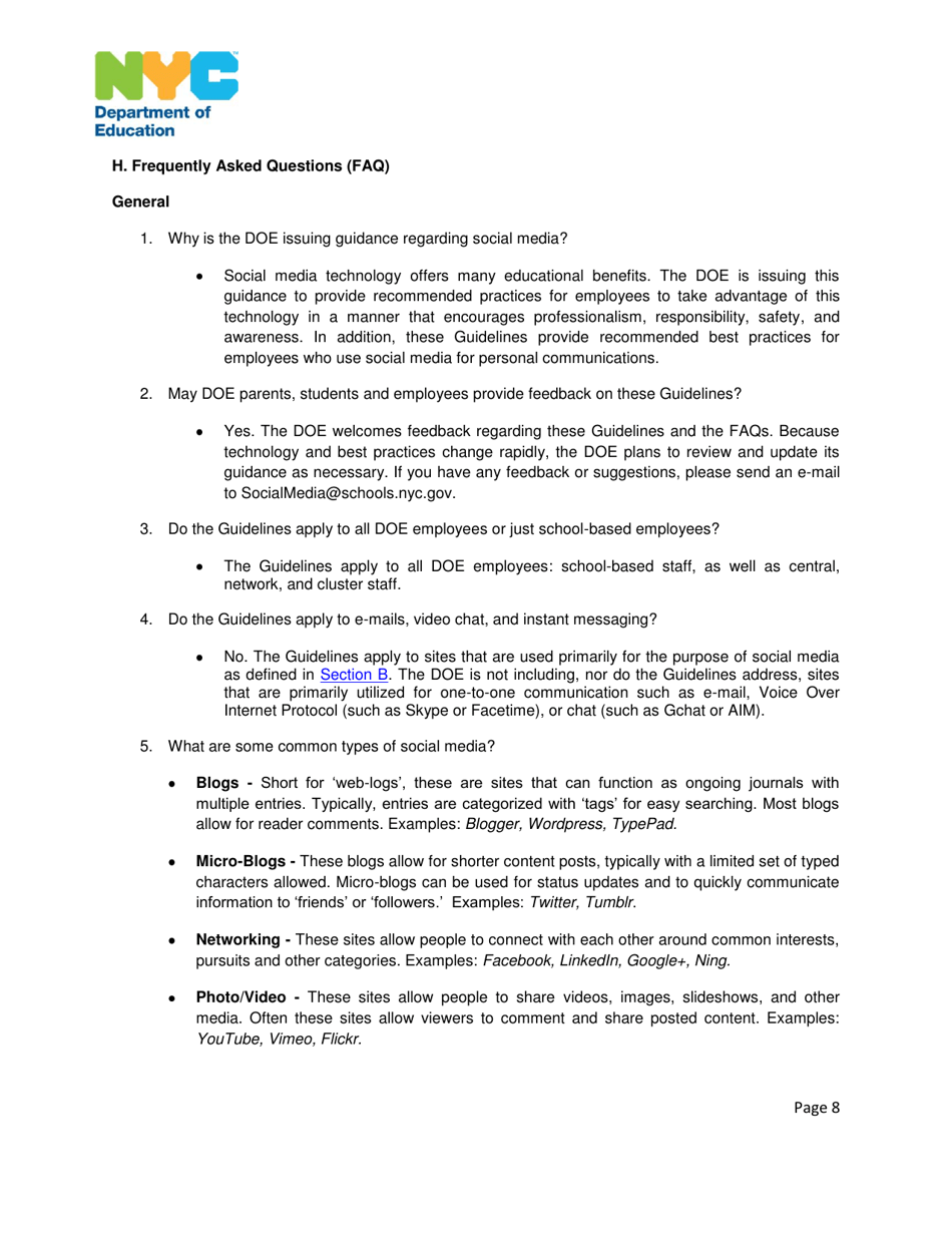 Nyc Department of Education Social Media Guidelines - New York City, Page 8