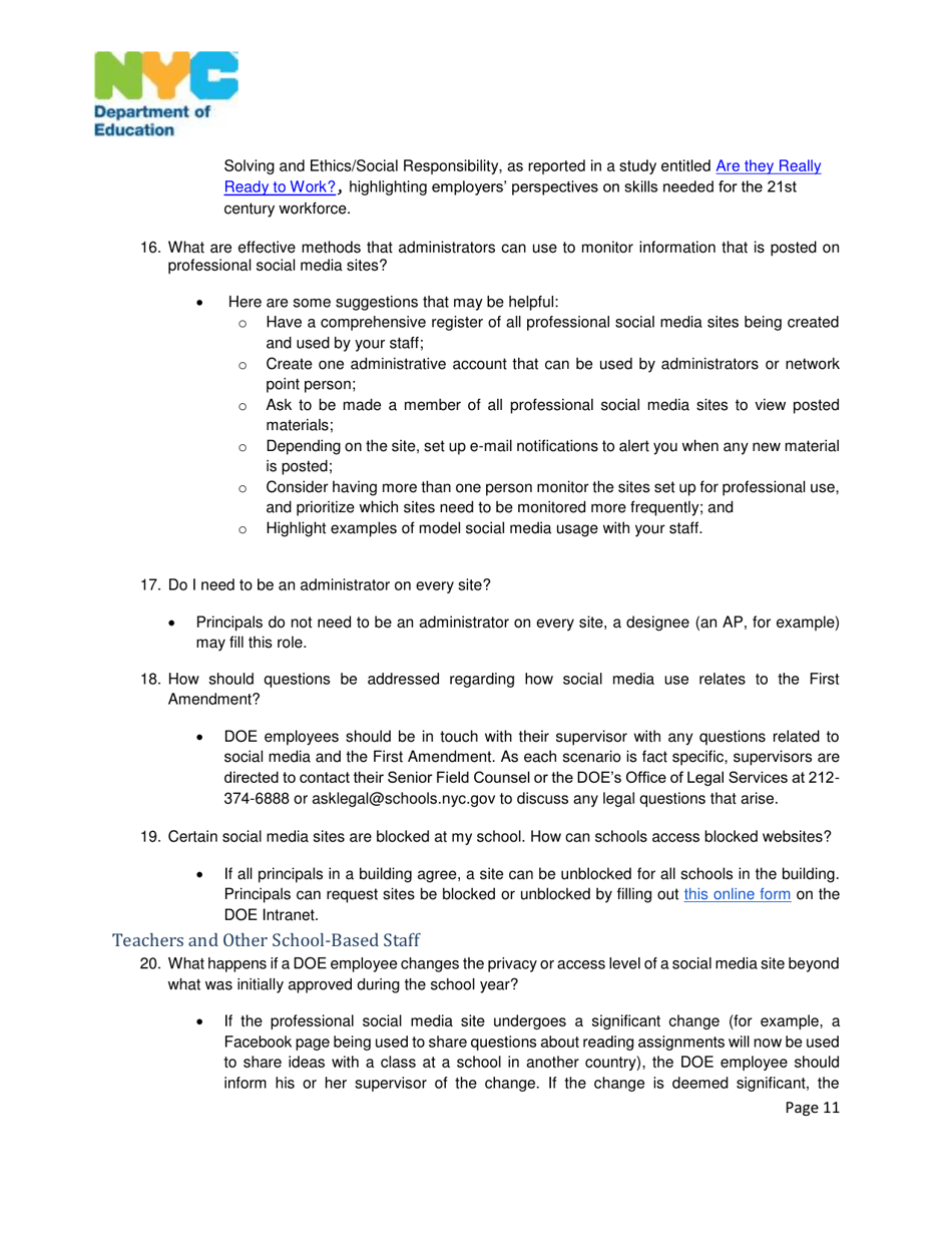 Nyc Department of Education Social Media Guidelines - New York City, Page 11