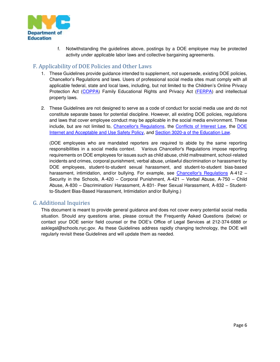 Nyc Department of Education Social Media Guidelines - New York City, Page 6