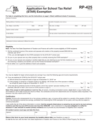 Document preview: Form RP-425 Application for School Tax Relief (Star) Exemption - New York
