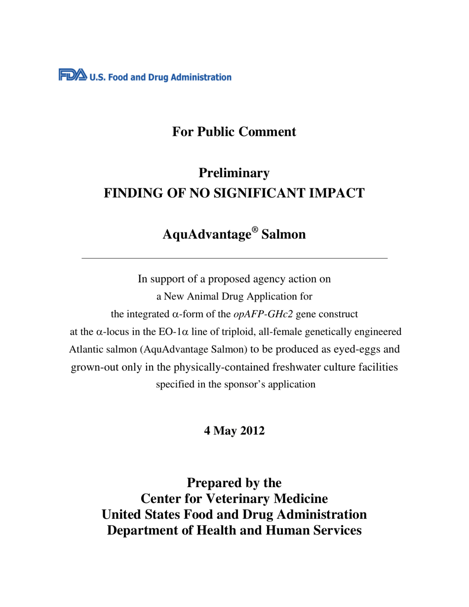 Preliminary Finding of No Significant Impact (Fonsi) for Aquadvantage Salmon, Page 2