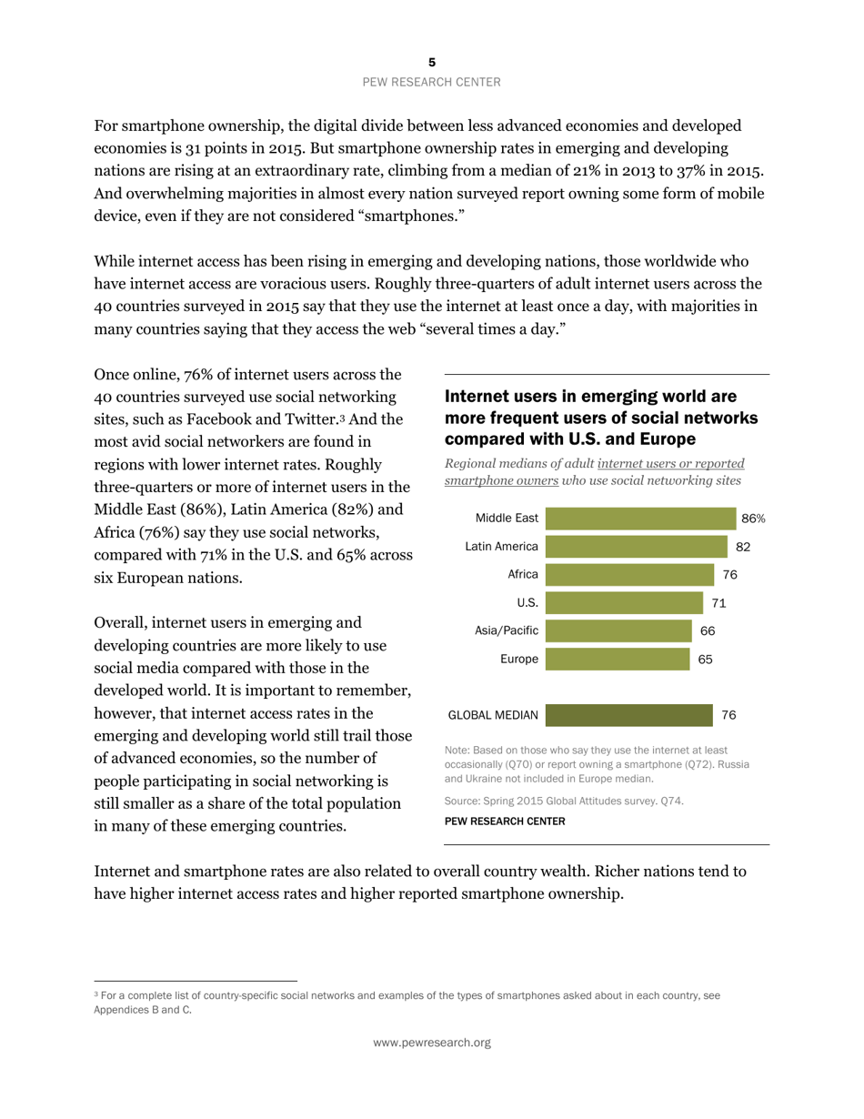 Smartphone Ownership and Internet Usage Continues to Climb in Emerging Economies but Advanced Economies Still Have Higher Rates of Technology Use - Jacob Poushter, Page 6
