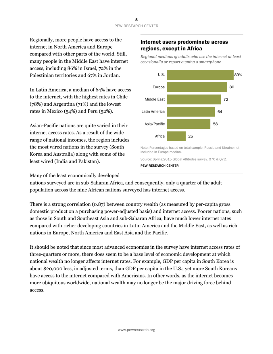 Smartphone Ownership and Internet Usage Continues to Climb in Emerging Economies but Advanced Economies Still Have Higher Rates of Technology Use - Jacob Poushter, Page 9