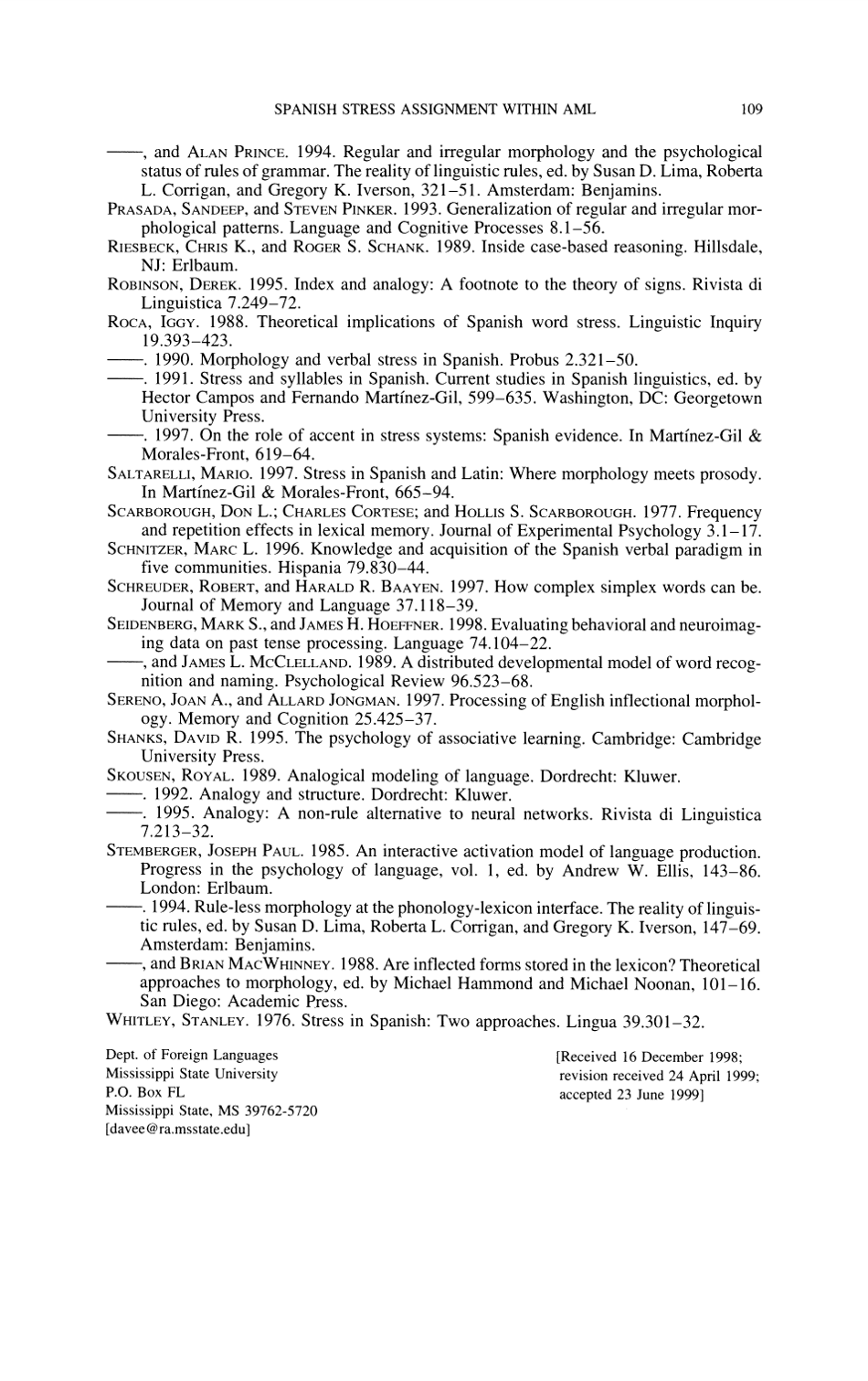 Spanish Stress Assignment Within the Analogical Modeling of Language - David Eddington, Linguistic Society of America, Page 19