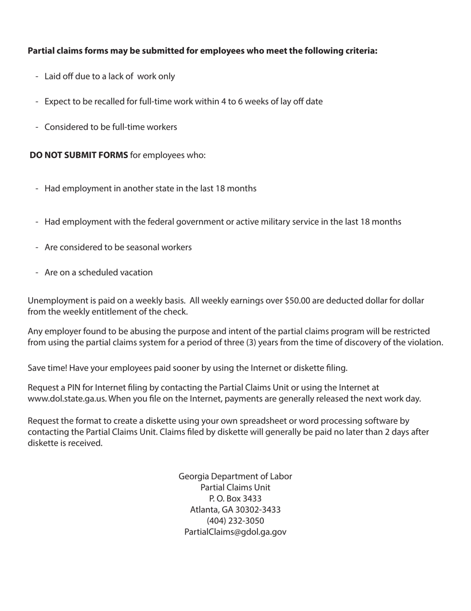 Form DOL-408 Partial Claim Form - Georgia (United States), Page 2