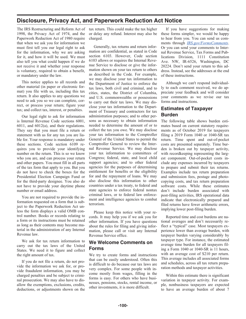 Instructions for IRS Form 1040, 1040-SR, Page 100