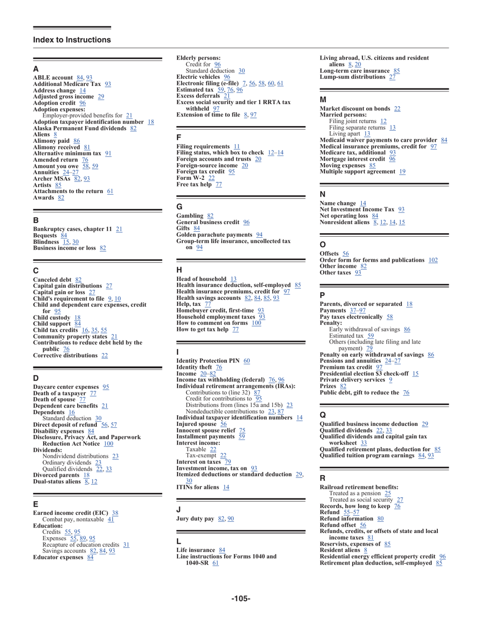 Instructions for IRS Form 1040, 1040-SR, Page 105