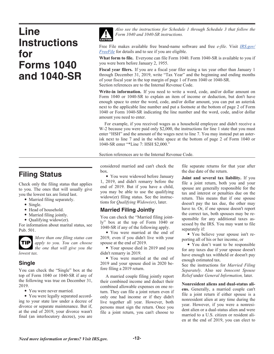 Instructions for IRS Form 1040, 1040-SR, Page 12