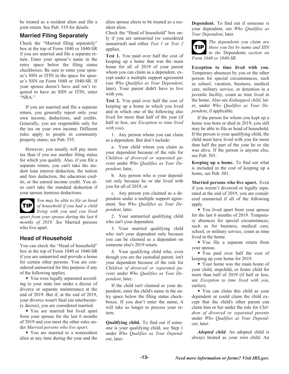 Instructions for IRS Form 1040, 1040-SR, Page 13