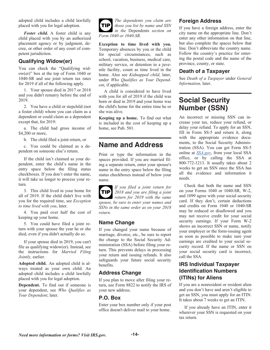 Instructions for IRS Form 1040, 1040-SR, Page 14