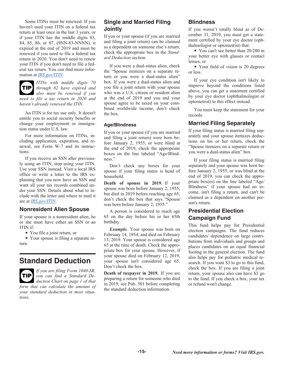 Instructions for IRS Form 1040, 1040-SR, Page 15
