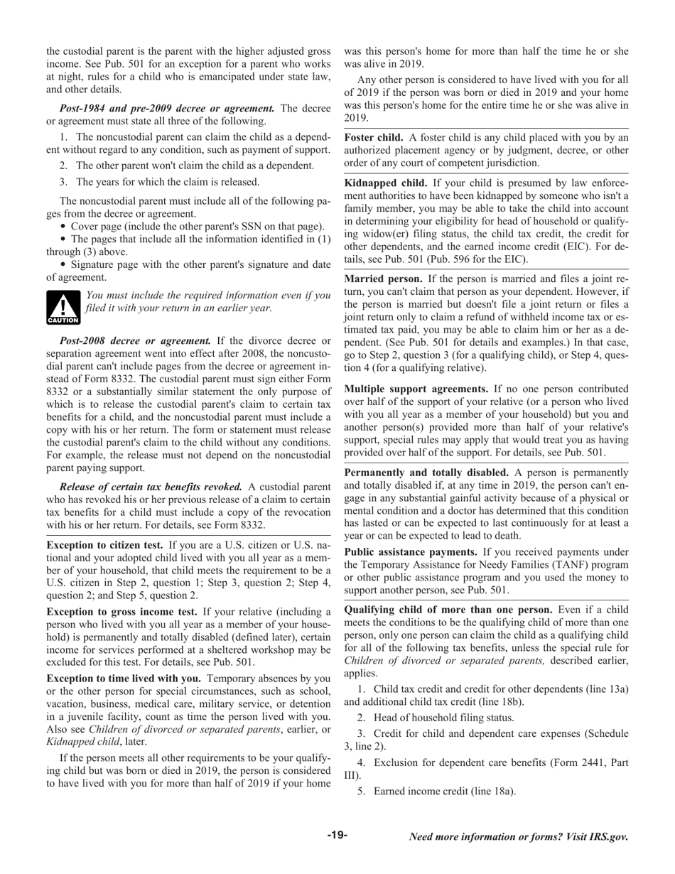 Instructions for IRS Form 1040, 1040-SR, Page 19