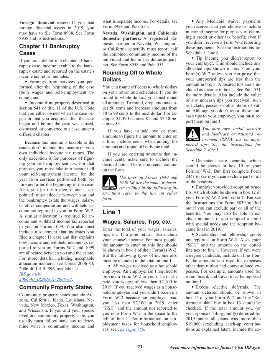 Instructions for IRS Form 1040, 1040-SR, Page 21