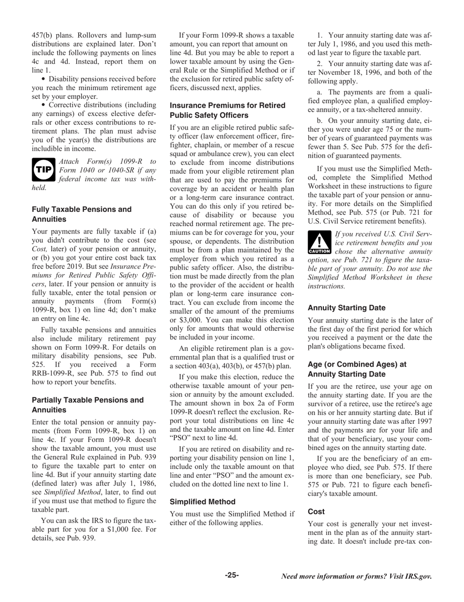 Instructions for IRS Form 1040, 1040-SR, Page 25