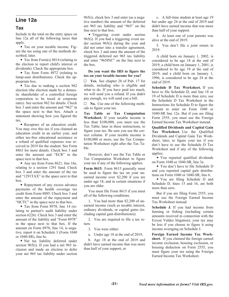 Instructions for IRS Form 1040, 1040-SR, Page 31