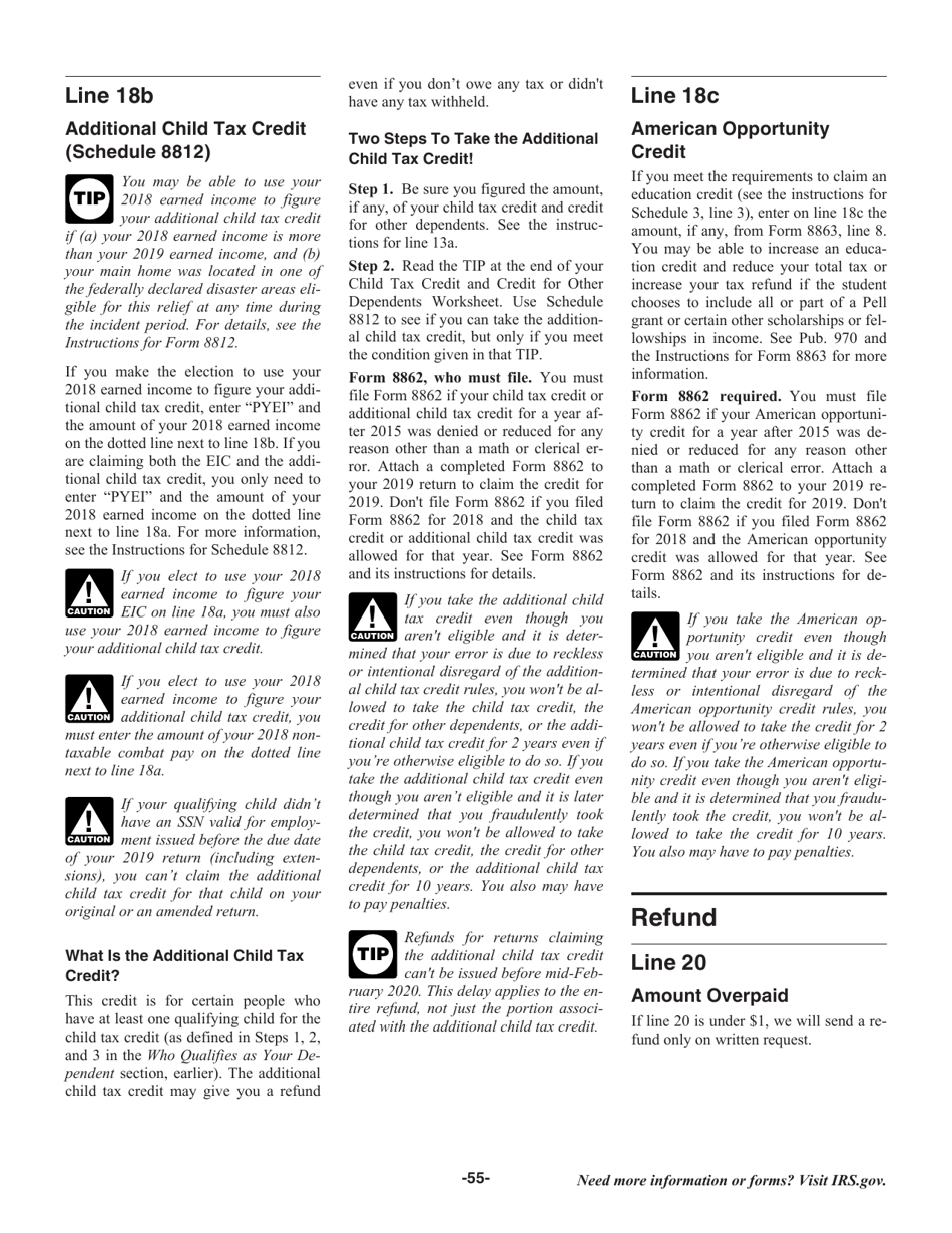 Instructions for IRS Form 1040, 1040-SR, Page 55