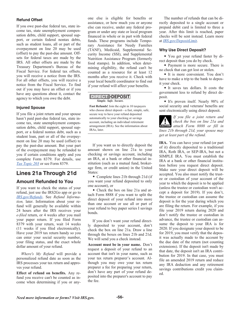 Instructions for IRS Form 1040, 1040-SR, Page 56