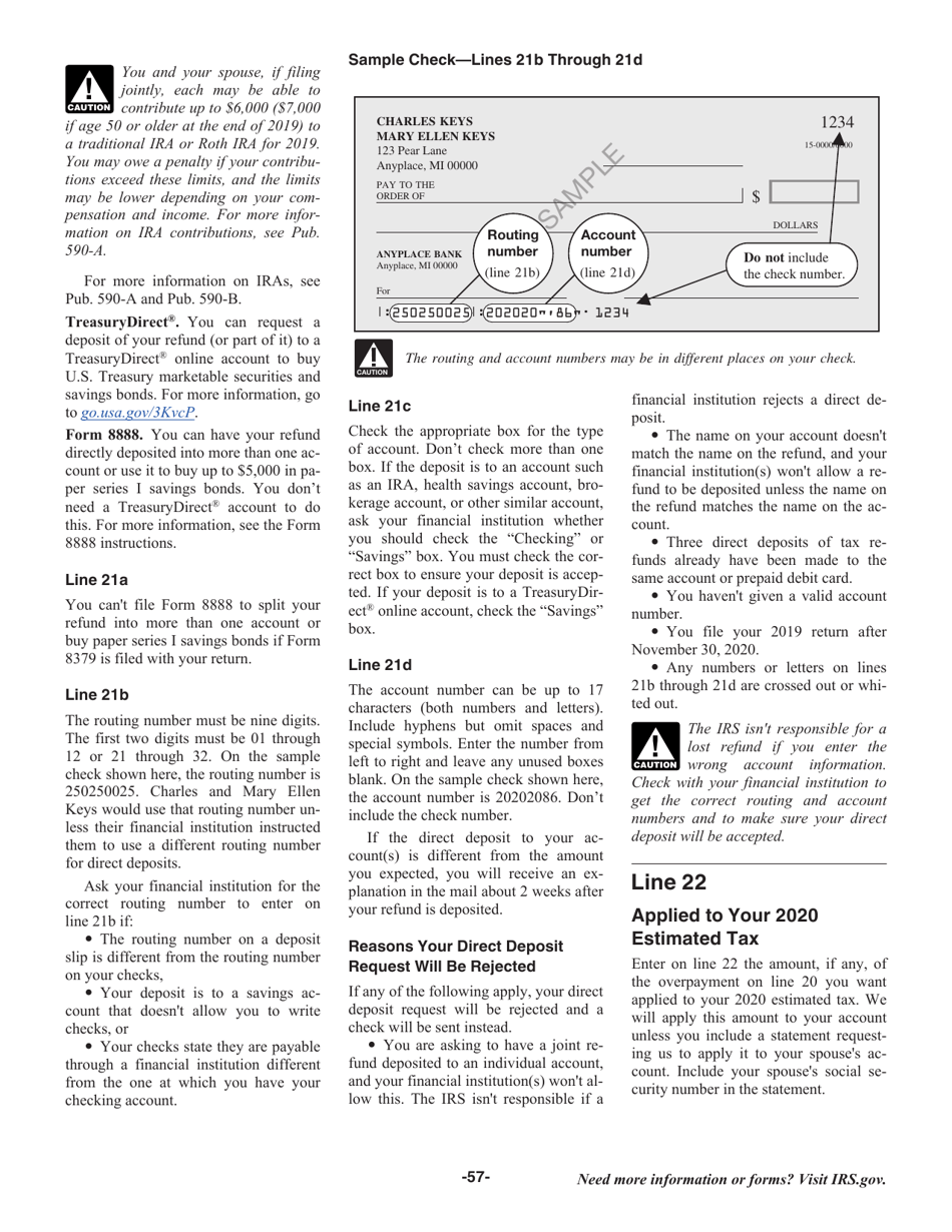 Instructions for IRS Form 1040, 1040-SR, Page 57
