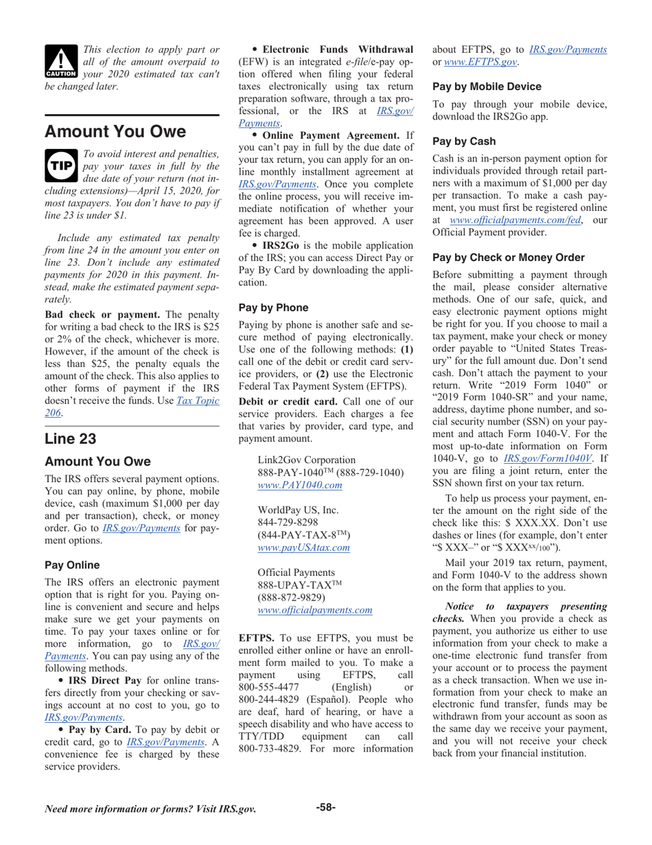 Instructions for IRS Form 1040, 1040-SR, Page 58