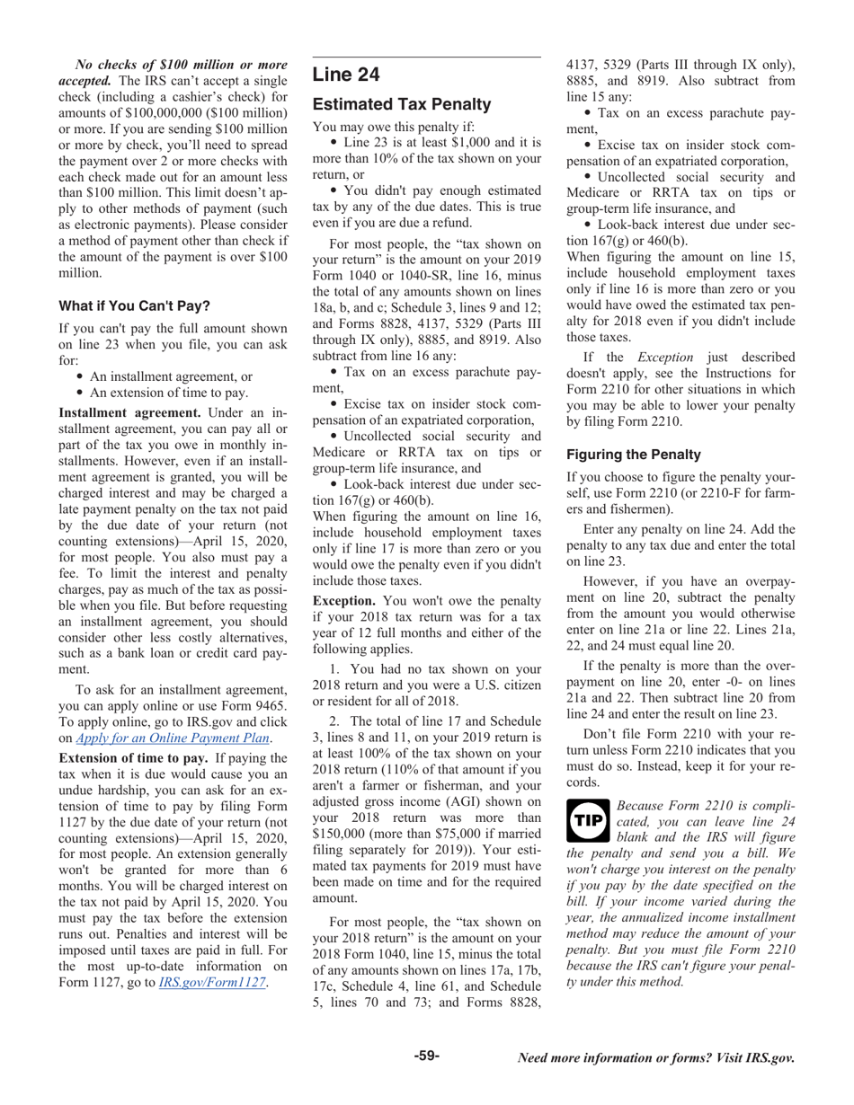 Instructions for IRS Form 1040, 1040-SR, Page 59